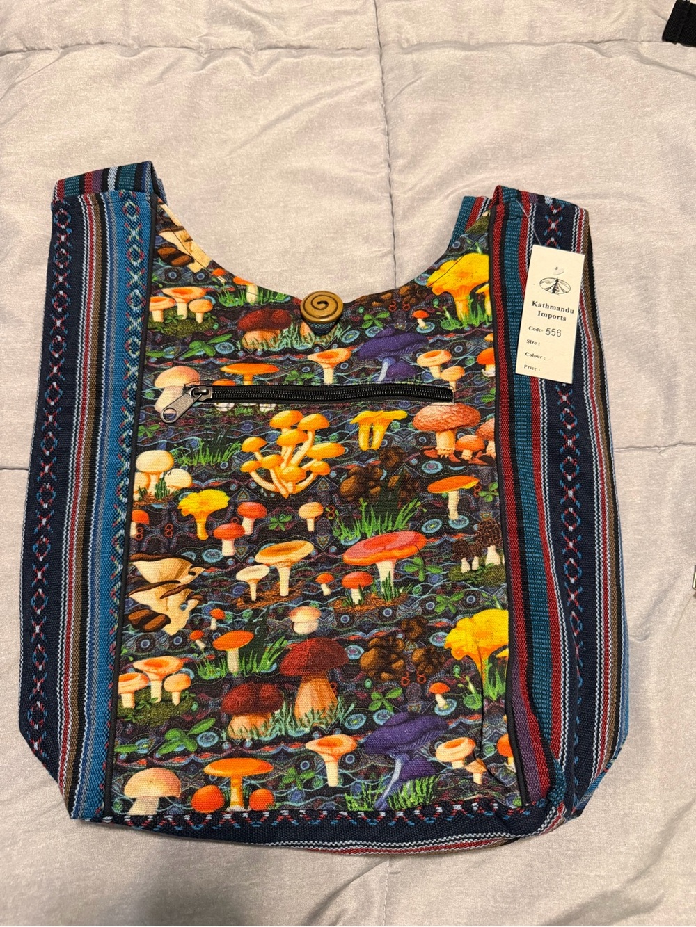 Colorful Mushroom Print Crossbody Bag by Kathmandu Imports - Multicolor